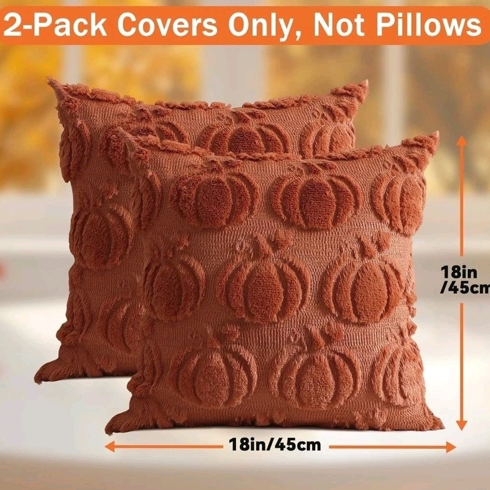 Pumpkin Fall Decorative Throw Pillow Covers 18x18Inch Set of 2 - Picture 2 of 4